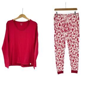 Burt’s Bees Red Holiday Christmas Pajama Set Organic Cotton Womens Large